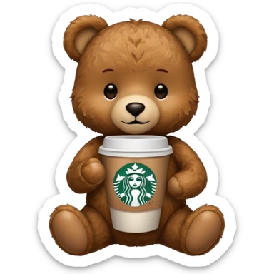 teddy bear with one cup of starbucks coffee sticker