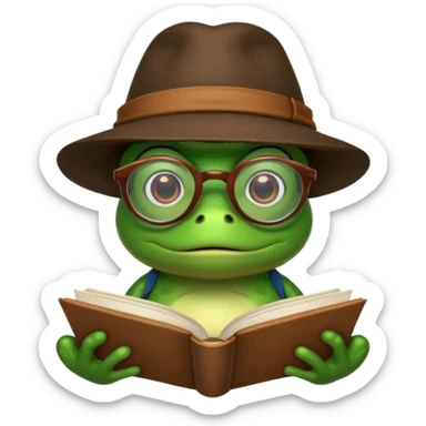 frog wearing hat with glasses and book sticker