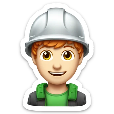 a young guy with fair skin and red hair, an oil company employee in a green helmet, telegram sticker sticker