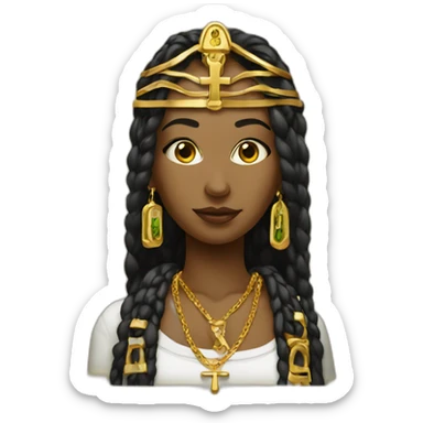 Virginie with a gold necklace with ankh sticker