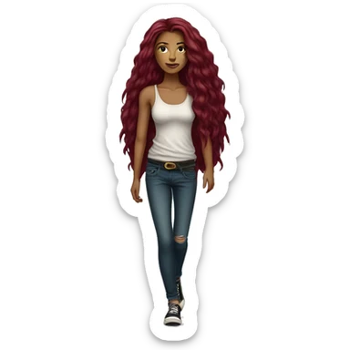 Beautiful tattooed  burgundy long haired woman crossing the street sticker