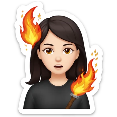 White girl with dark hair breathe fire sticker