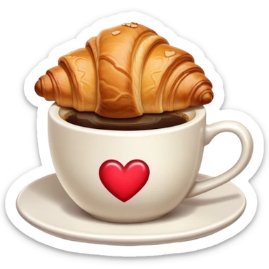 croissant with a heart and coffe sticker