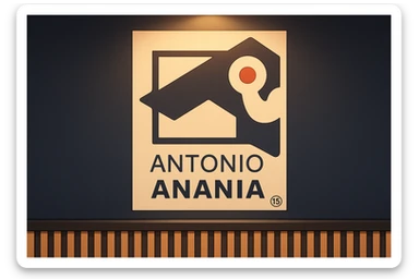 su questo stile fai un manga/webtoon a colori in cui mostri quella parete dietro dello studio con il suo logo e la scritta "ANTONIO ANANIA" SOTTO IL LOGO, LUCE CHE ILLUMINA IL LOGO sticker