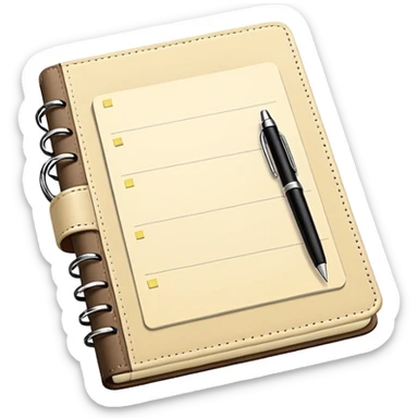 daily planner agenda cream leather with open page and pen with stickynotes sticker