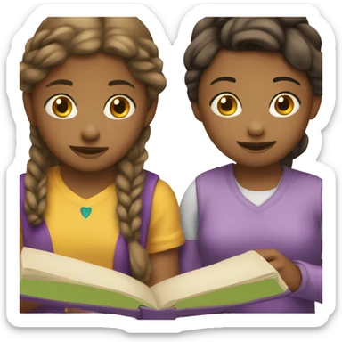 two girls reading together  sticker