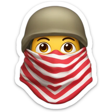 A person masked with red and white shemagh and wearing military clothing mouth covered sticker