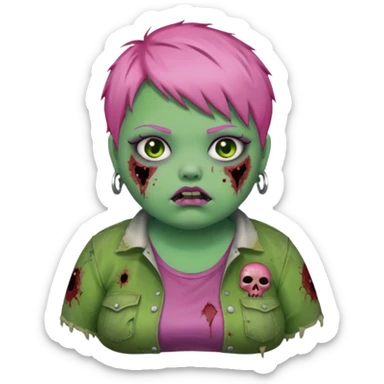 fat zoombie girl pink short hair, green skin sticker