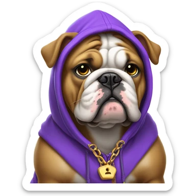 Bulldog wearing purple hoodie and gold chain  sticker