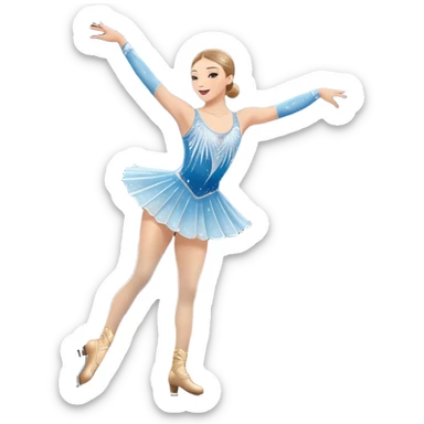 An icon featuring a graceful figure skater performing a flawless routine on an ice rink. The background shows a grand arena, Madison Square Garden, filled with spectators. Snowflakes and spotlights add to the elegance and beauty of the performance. Transparent background. sticker