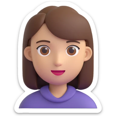headshot of a young person with straight brown hair and a calm expression in 3D emoji style sticker