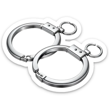 A pair of elegant handcuffs emoji made of silver chrome, smooth rounded design, glossy metallic reflections, luxury fetish aesthetic, minimal iOS emoji style, centered, clean white background sticker