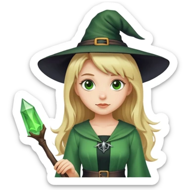 a young girly witch with blond hair, and a green dress sticker