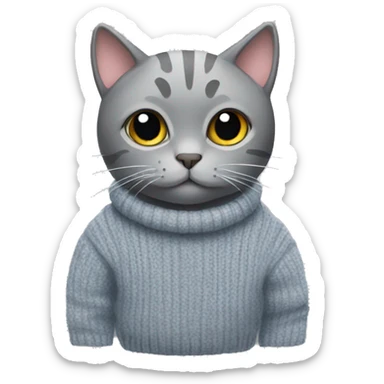 Grey cat with a sweater sticker