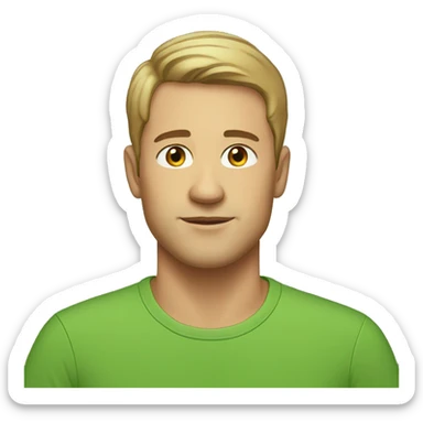 Man, light hair, green t shirt, brown eyes, very short hair sticker