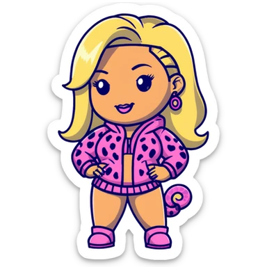 Nicki Minaj wearing a pink leopard print outfit with hair that is half blonde and half pink sticker