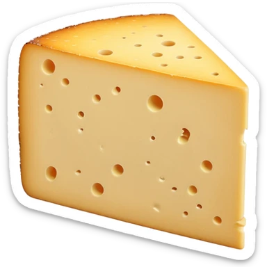 thick slice of cantal cheese, pale yellow firm interior, rough natural beige-brown rind, dense slightly crumbly texture, clean slice, subtle aging marks, soft lighting, subtle shadows, emoji scale sticker