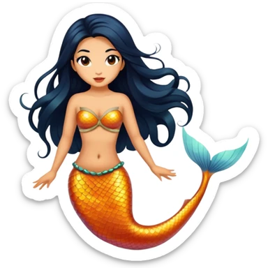 full body koi mermaid woman with tanned skin and long black hair sticker