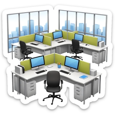 open office workspace with desks sticker