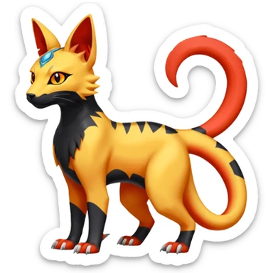 Colorful orange red black yellow Bastet-Salandit-Umbreon-Gatomon-Vernid-Protogen-Digimon-Fakémon-Pokémon-creature  (full body) sticker