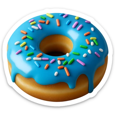 Change the glaze of the donut to a vibrant blue color, keep the donut realistic with soft lighting, transparent background. sticker