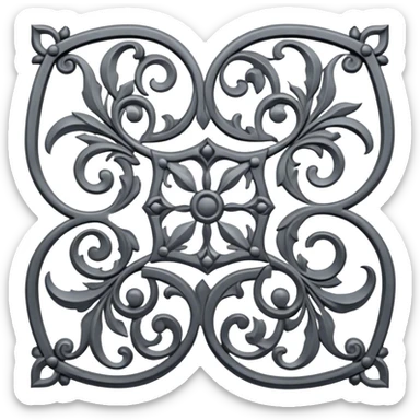 Forged metal icon, intricate wrought iron bas-relief with delicate patterns, swirling shapes, textured metal surface, blacksmithing tools nearby, minimalistic style, clean lines, transparent background. sticker