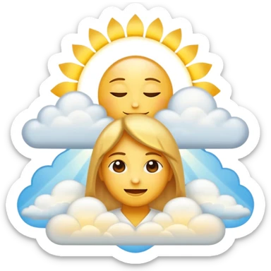 "Create a warm emoji representing morning spiritual awakening. Golden sunrise rays, soft light beams, peaceful clouds, or spiritual symbols like crosses, crescents, or light. No human figures - focus on light, warmth, and divine energy." sticker