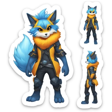 Anthro-Edgy-Cool-Blue-Orange-Yellow-Contrast-Colors-Fantasy-Fur-Sona-Chibi-Shiny-Fakémon-Hybrid full body sticker
