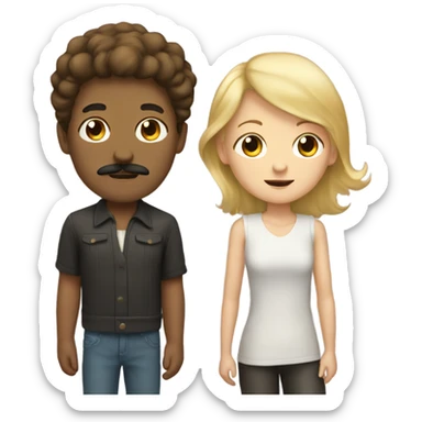 brown-haired boy with mustache with blonde girl sticker