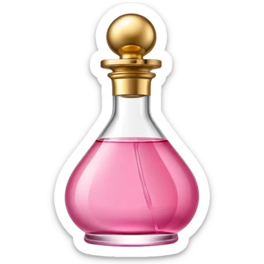 perfume bottle with pink liquid gold cap  sticker
