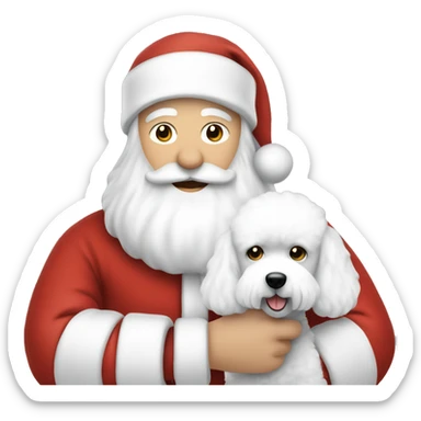 Caucasian Santa holding one white bichon sticker