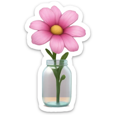 Realistic pink flower in a transparent jar vase sticker