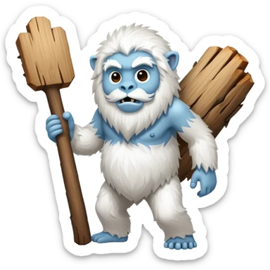 yeti, carrying a big wood sticker
