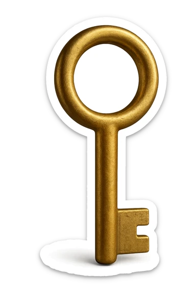 chiave semplice dorata in 3d, iperrealistica in 3d sticker