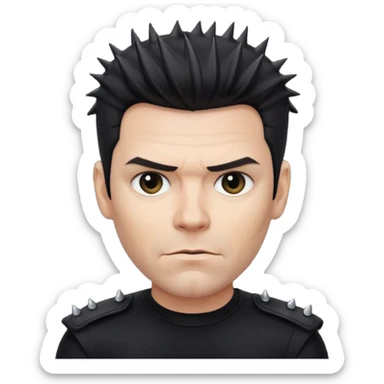 Richard Kruspe, apple style emoji, short spiked hair, confident expression, black shirt sticker