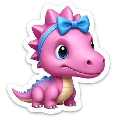 Pink Dinosaur with a Blue bow on head  sticker