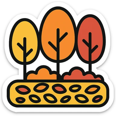 autumn forest with trees and a carpet of colorful leaves icon sticker