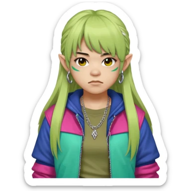  portrait-of-a-orc-k-pop-idol,-wearing-a-stylish-streetwear-outfit-with-layered-colorful-clothing,-long-hair-with-bangs,-makeup,- sticker