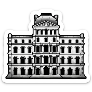 I want a graffiti style Louvre museum sticker. 
it must be black and white sticker