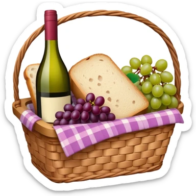 Food Basket, Pink basket, plaid lining, with both food, drink and fruits sticker