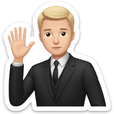 white man in formal suit in thought, shows something with his hand sticker