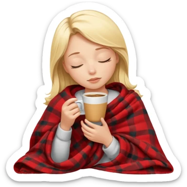 blonde girl inside a blanket sipping coffee eyes closed sticker
