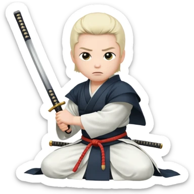 kneeling samurai in white robes sticker