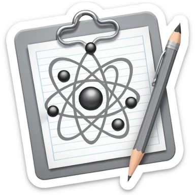 exam paper with an atom symbol and a pencil sticker