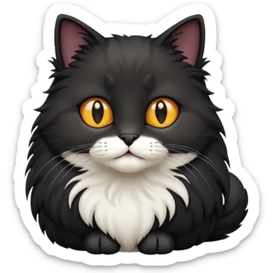 black fluffy cat with white paws and a white stomach  sticker