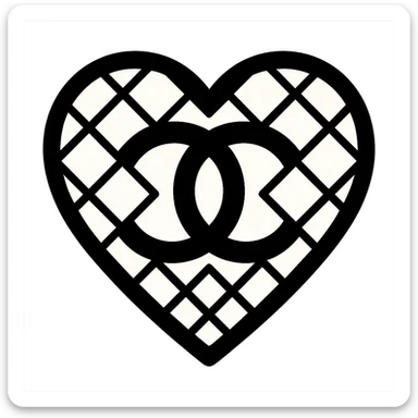 Chanel heart, bold, black and white, with a quilted pattern sticker
