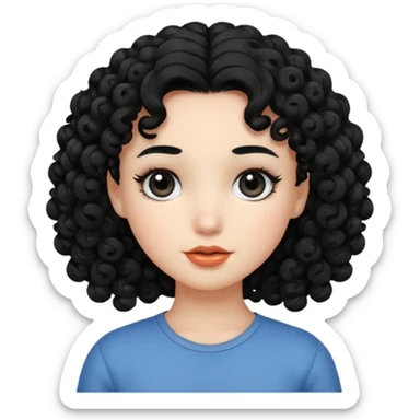 Chica de cabello negro ,piel blanca ojos negros ,cabello riso  sticker