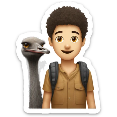 a boy with the head of an ostrich with his friend who has the head of a wild boar sticker
