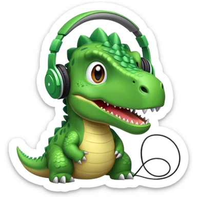 Dinosaur in earphones  sticker