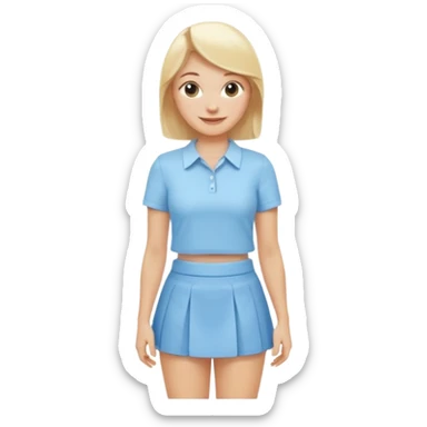 smiling blonde woman dressed in a baby blue mini skirt and shirt sticker